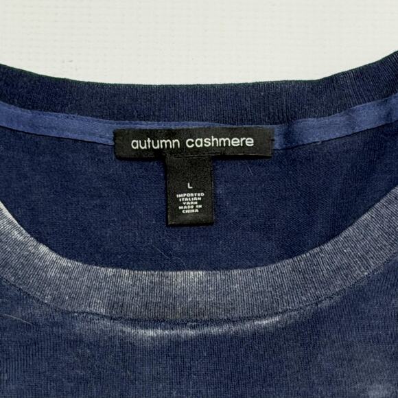 Autumn Cashmere Sweater Mens Large Blue Cotton Cashmere Crewneck Lightweight - Picture 5 of 11